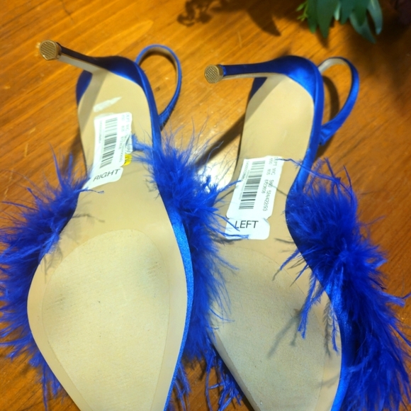 New STEVE MADDEN Woman's Shoes Back Sling SATIN FEATHERS Stiletto Heel Sz 8.5 - Picture 12 of 13